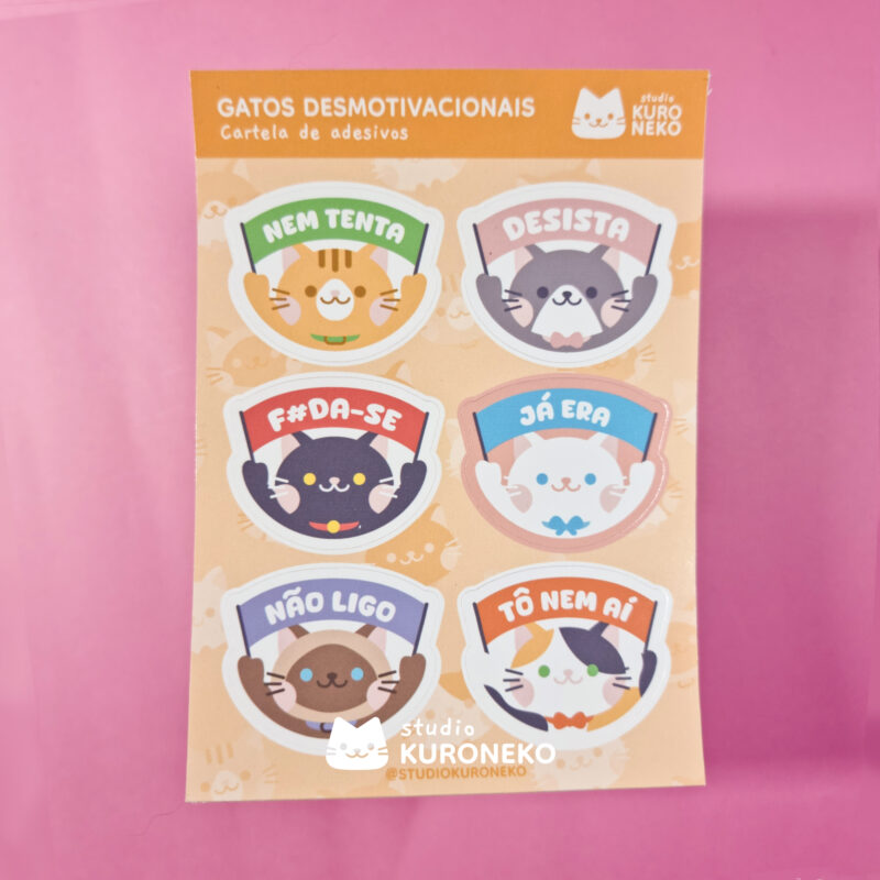 Cartela de Adesivos - Gatinhos desmotivacionais