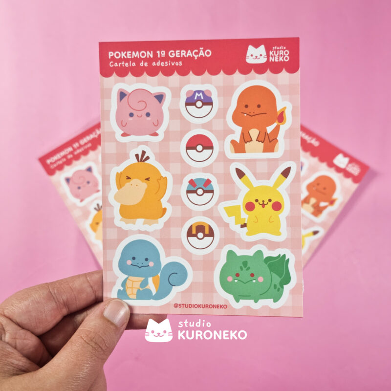 Cartela de Adesivos - Pokemon 1ª Geração