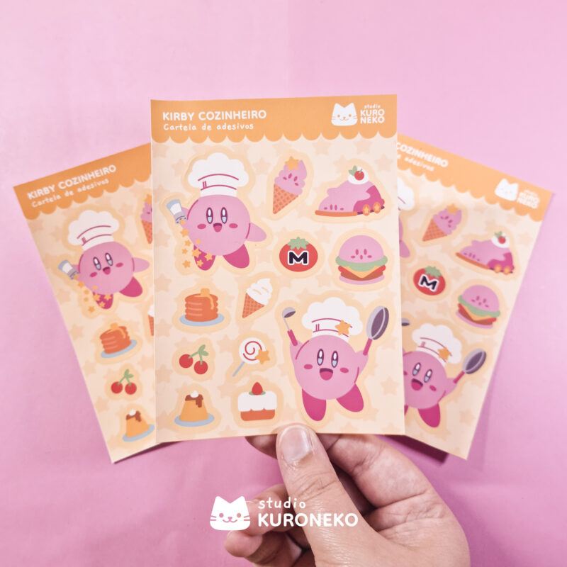 Cartela de Adesivos - Kirby Cozinheiro