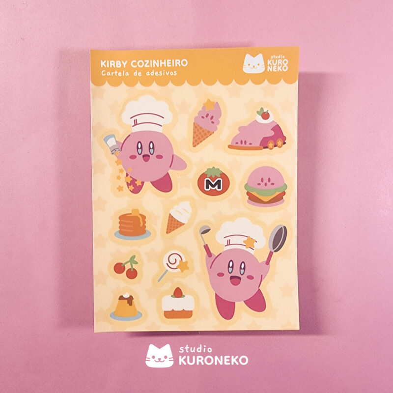 Cartela de Adesivos - Kirby Cozinheiro