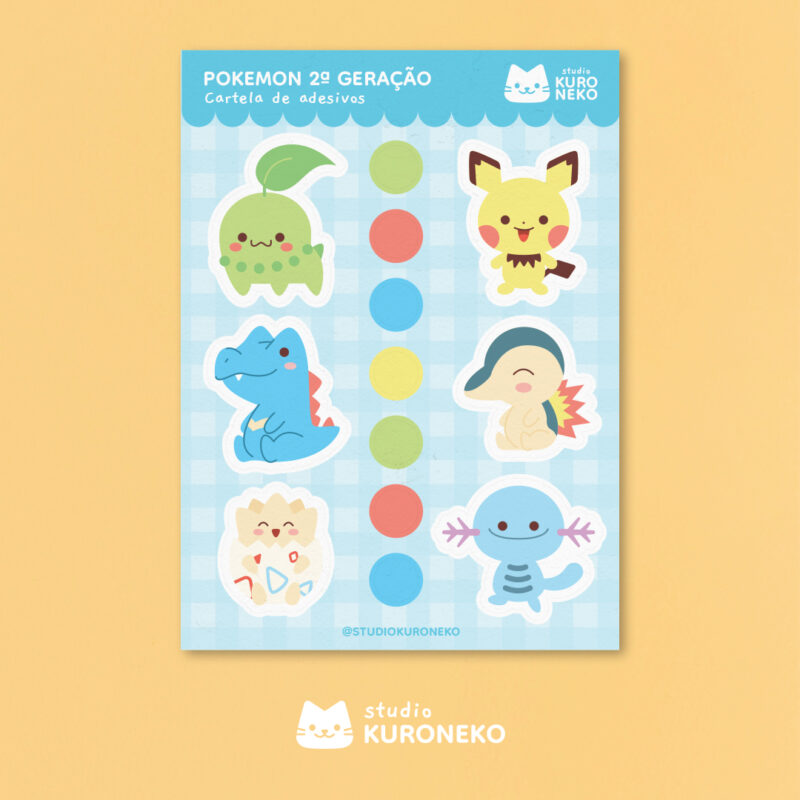 Cartela de Adesivos - Pokémon 2ª Geração