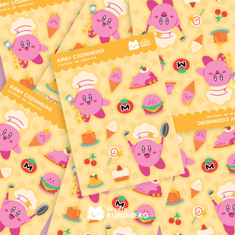 Cartela de Adesivos - Kirby Cozinheiro