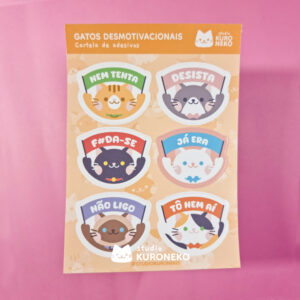 Cartela de Adesivos - Gatinhos desmotivacionais
