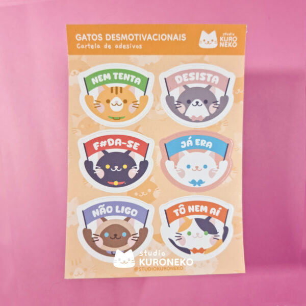 Cartela de Adesivos - Gatinhos desmotivacionais