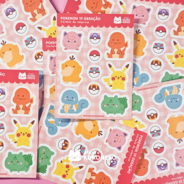 Cartela de adesivos - Pokemon 1ª Geração
