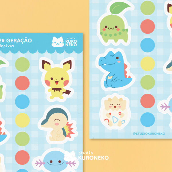 Cartela de adesivos - Pokemon 2ª Geração
