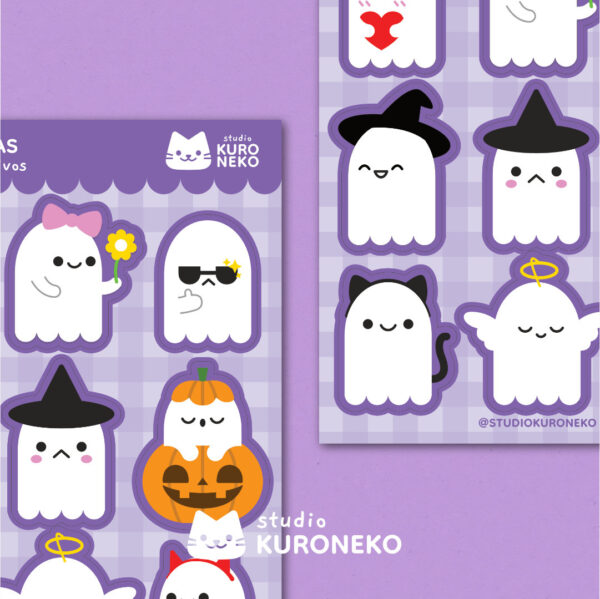 Post 2@2x Cartela de Adesivos - Fantasminhas Halloween