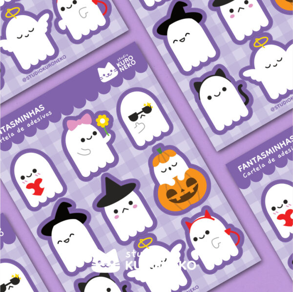 Post 3@2x Cartela de Adesivos - Fantasminhas Halloween