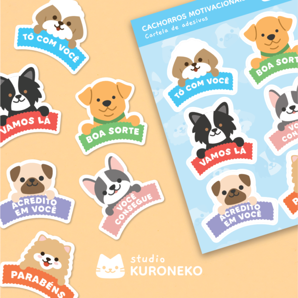 Post 3@2x Cartela de Adesivos - Cachorros Motivacionais