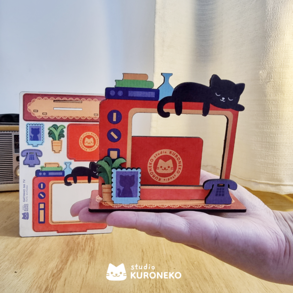 Porta Recados, Fotos e Anotações em MDF - Gatinho na TV