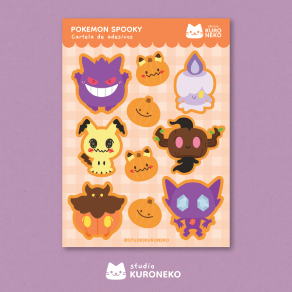 Cartela de Adesivos - Pokémon Spooky